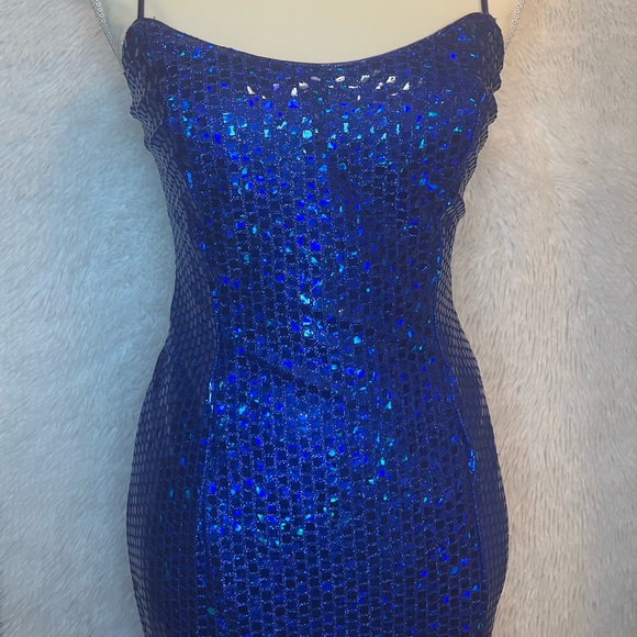 Vintage L.A. GLO 💙 NWT- Blue Sequin Mini Dress - Picture 4 of 13